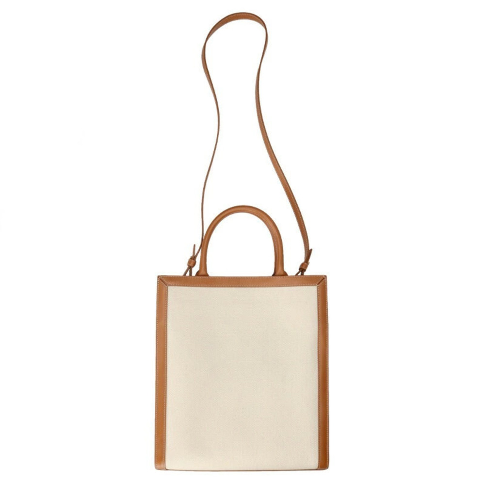 Celine Vertical Cabas Canvas Logo Tote Bag White Brown - Picture 2 of 5